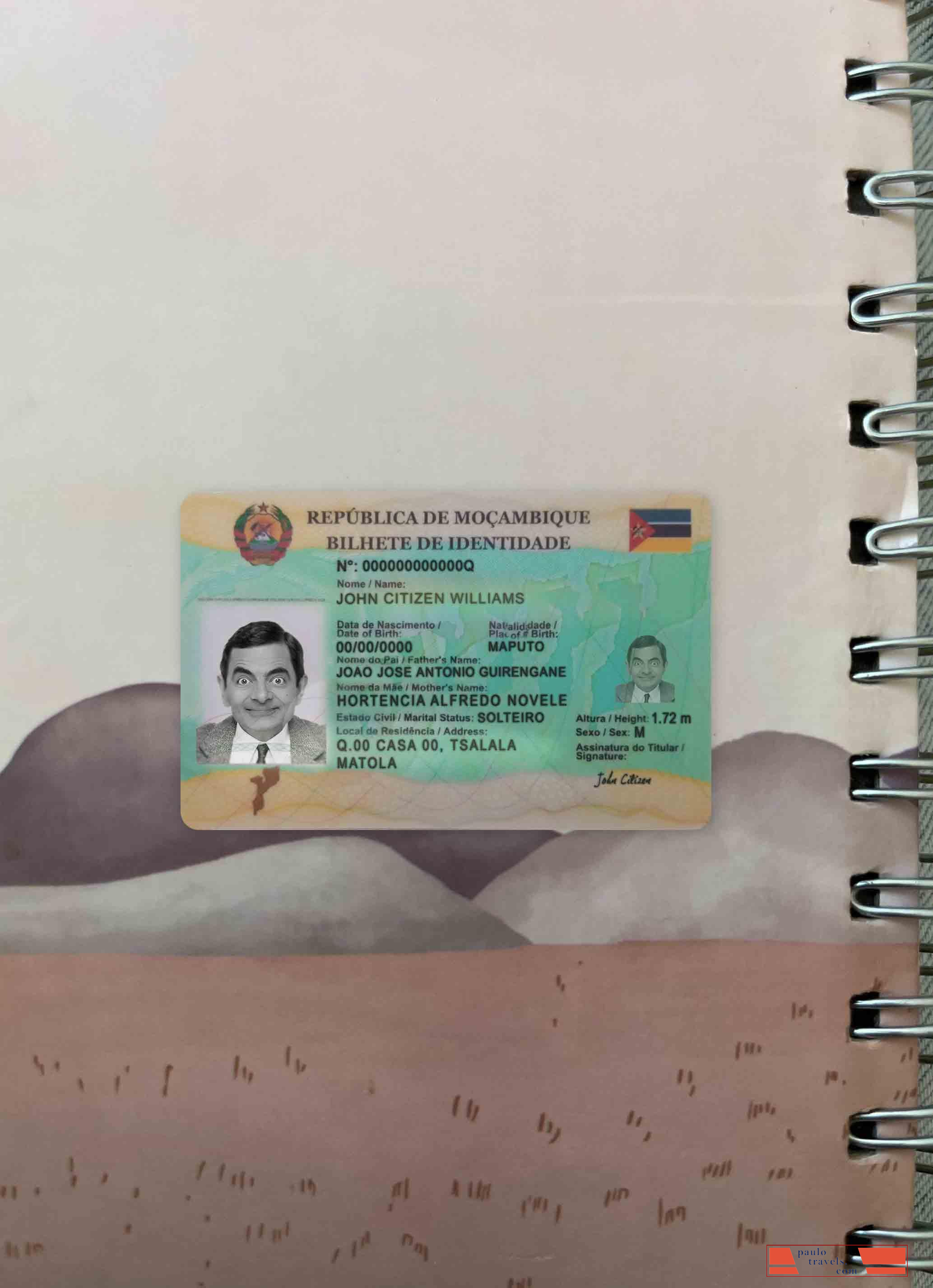 Mozambique id photolook FRONT PSD template